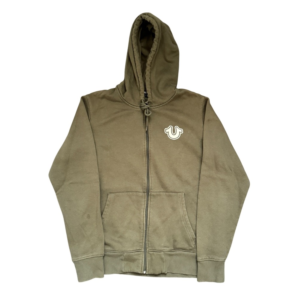 True Religion Mens XL Olive Green Full Zip Horseshoe Logo Graphic Hoodie